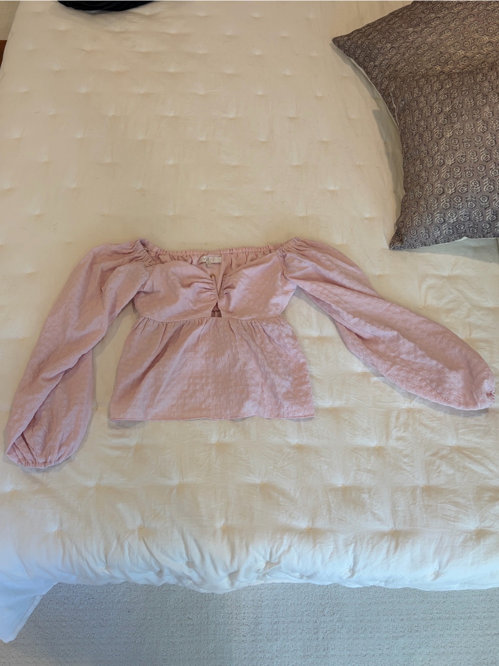 Wayf Blush Pink Long-Sleeve Cropped Peasant Top